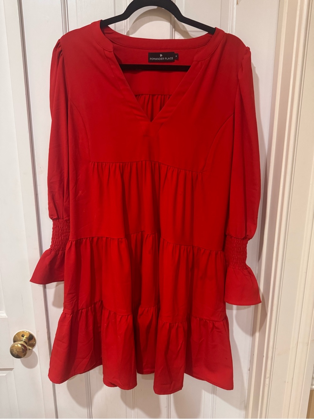 Tuckernuck Pomander Place Red Tiered V-Neck Mini Dress